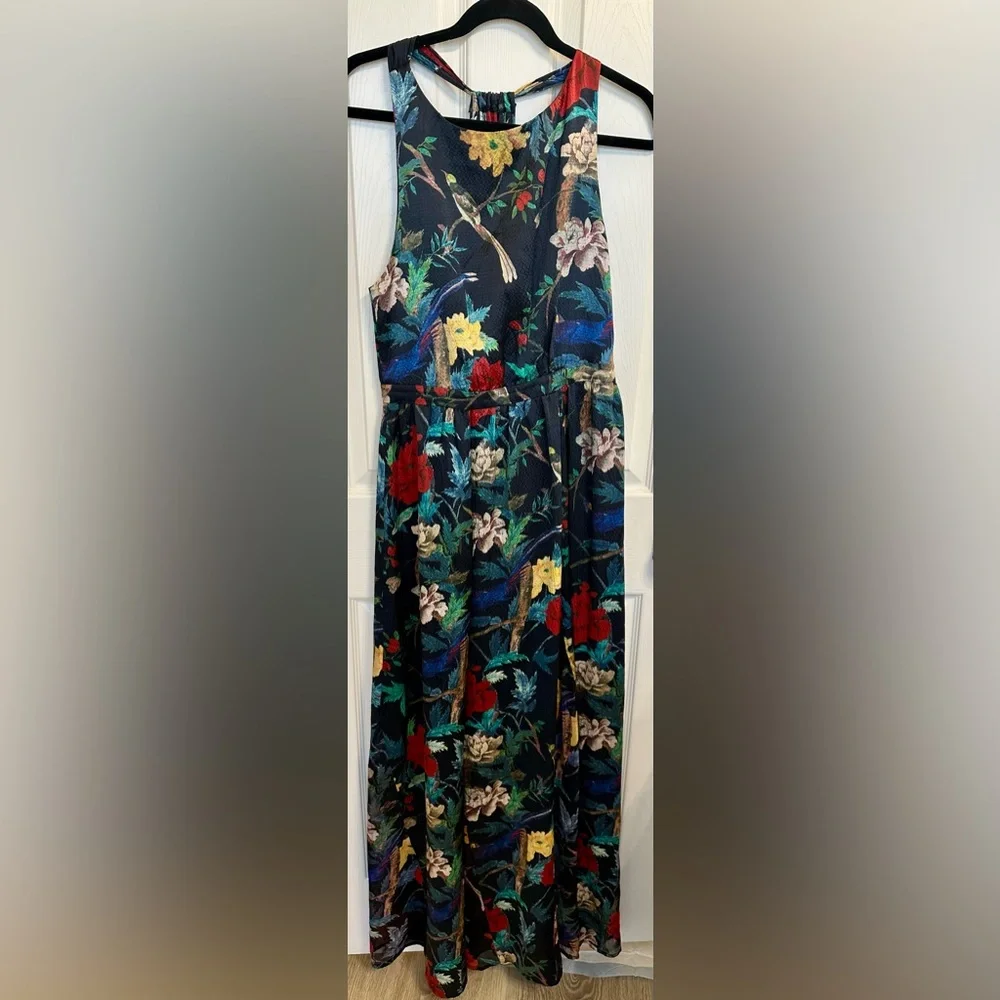 Alice + Olivia Elis Black Floral Print Silk Maxi Dress EUC Size 8 - Picture 4 of 7